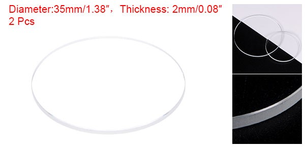 2pcs 35mmx2mm High Transmittance Watch Crystal Lens Glass Round Flat Mineral