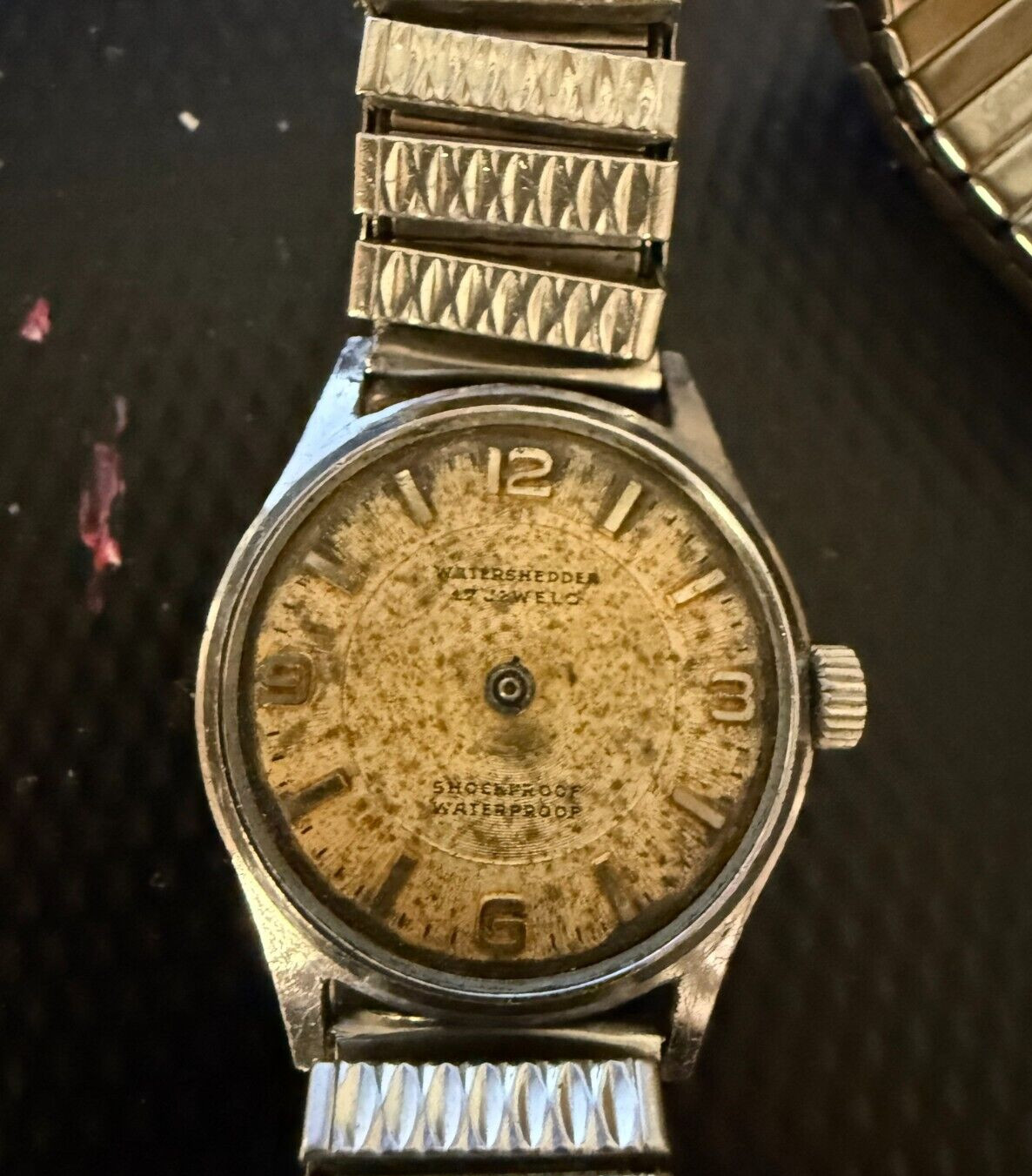 1930’s 40’s VTG Watershedder waterproof Men’s Watch Movement Dial Speidel Band