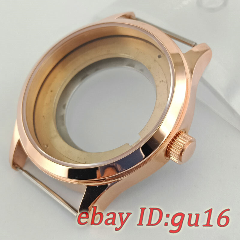 42mm Rose Gold Steel Watch Case Fit ETA 2836,Mingzhu/DG2813,Miyota 82 Series
