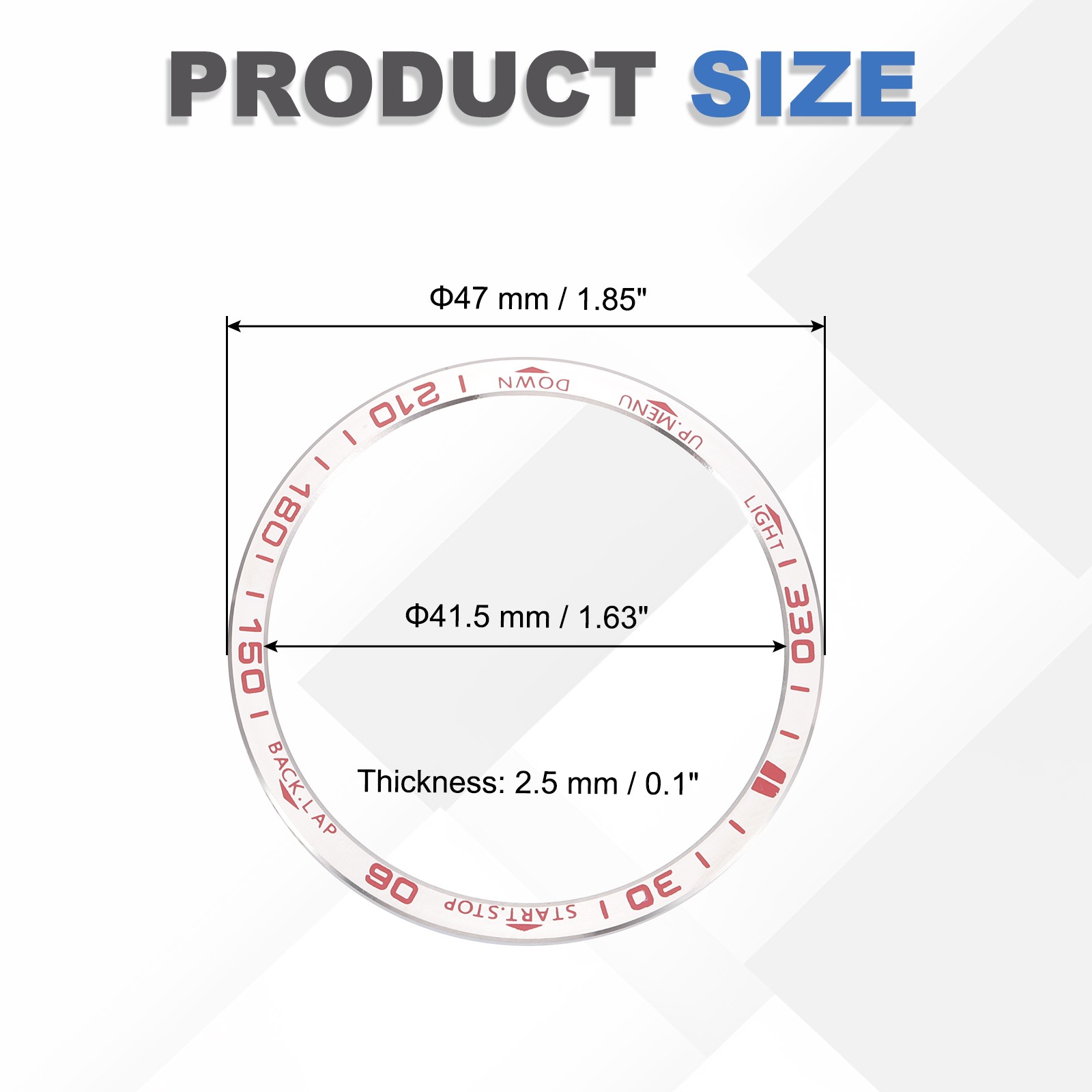 47mm Watch Bezel Stainless Steel Watch Bezel Ring Amoled Display Silver/Red