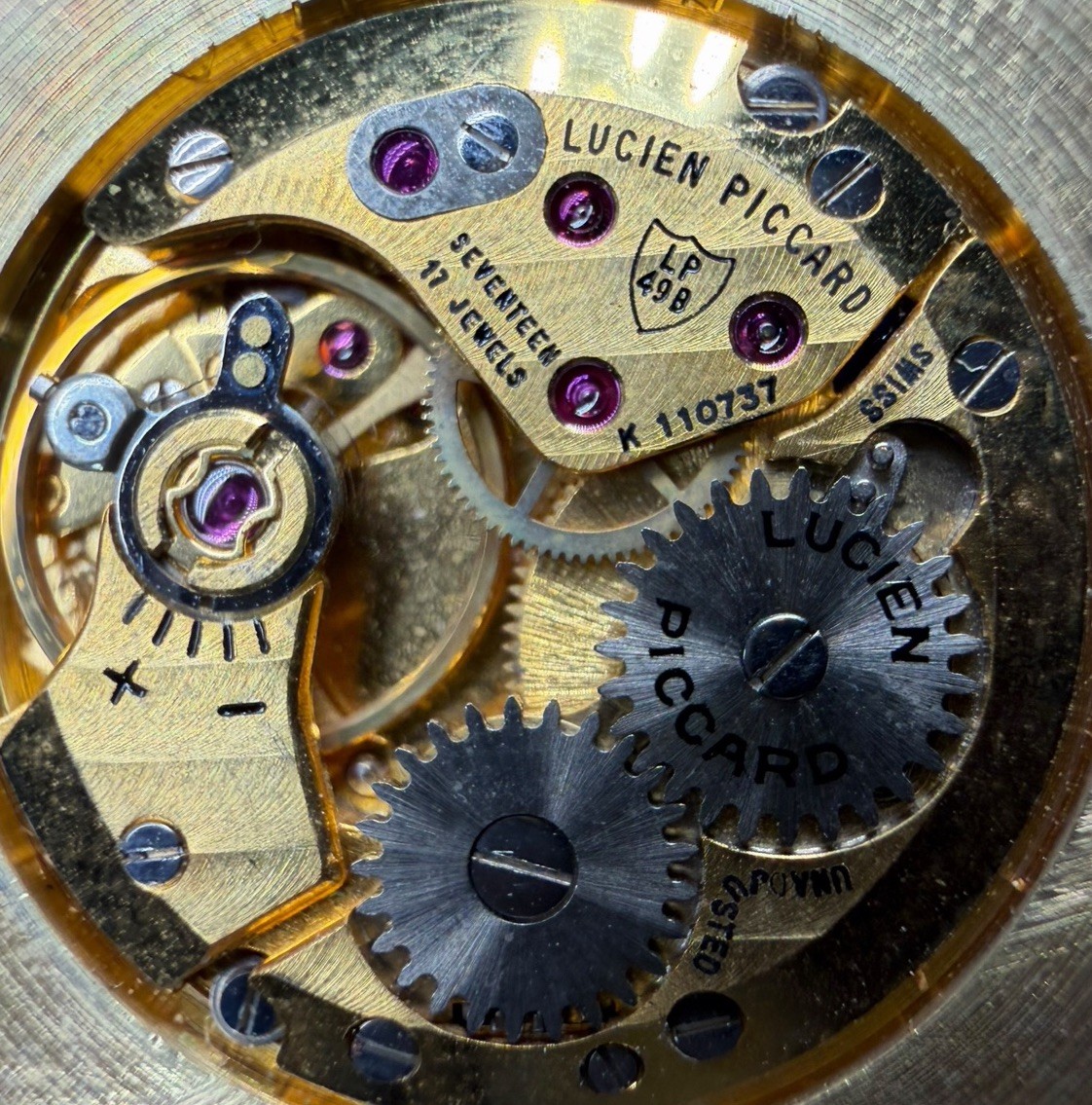 RARE Lucien Picard Ombré Dial 49B Movement And Dial From Gold Watch RUNS
