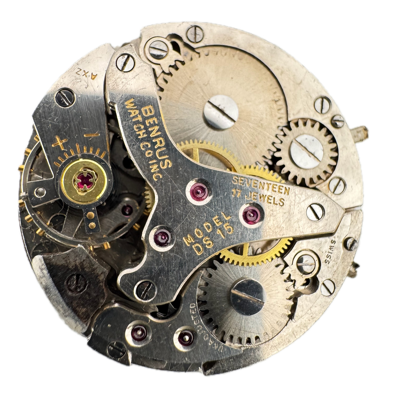 Vintage 27mm Benrus 17 Jewel Mechanical Men’s Wristwatch Movement DS 15 Swiss