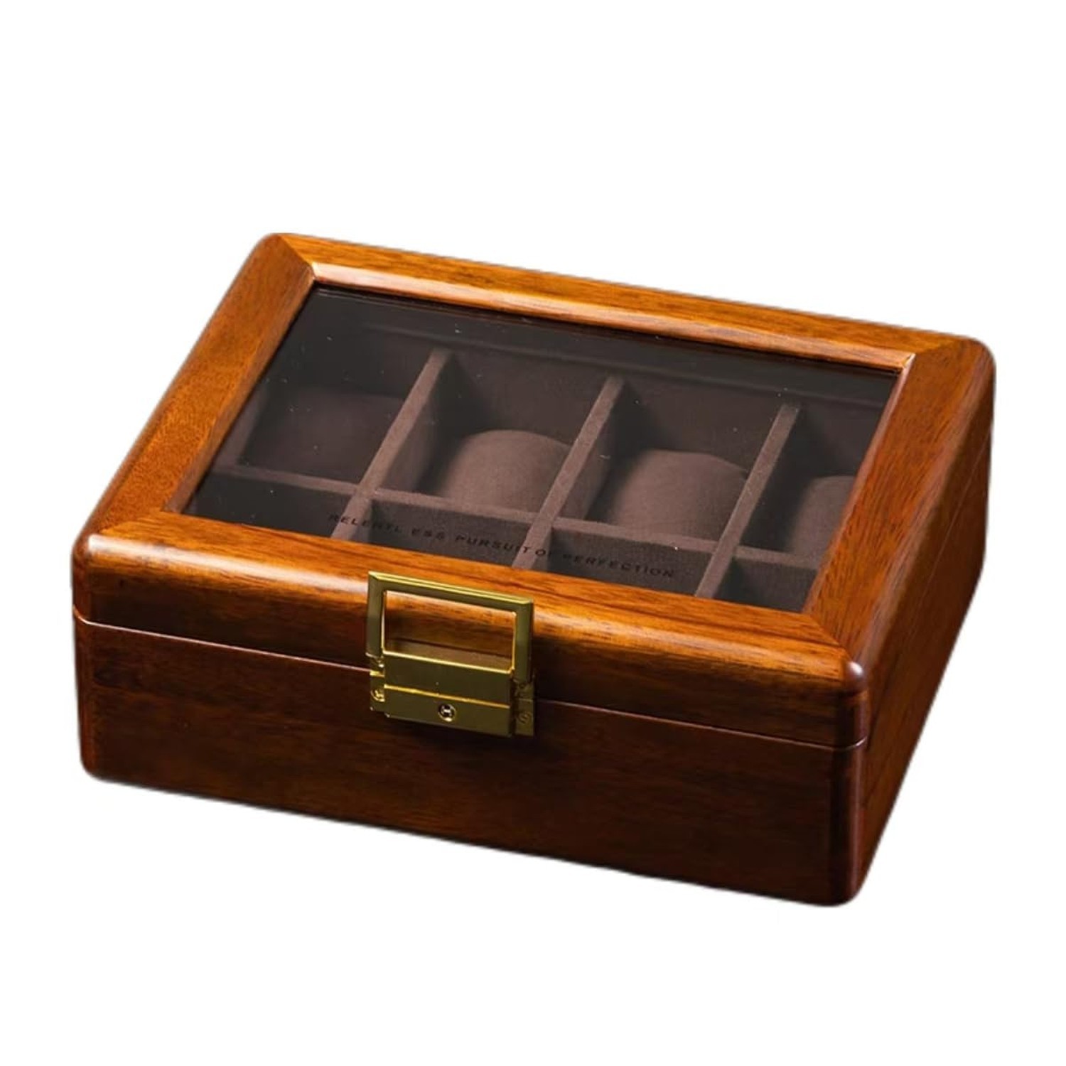 Bescott Solid Wood Watch Box 8 Slots With Glass Lid Walnut Collection Case Fo…