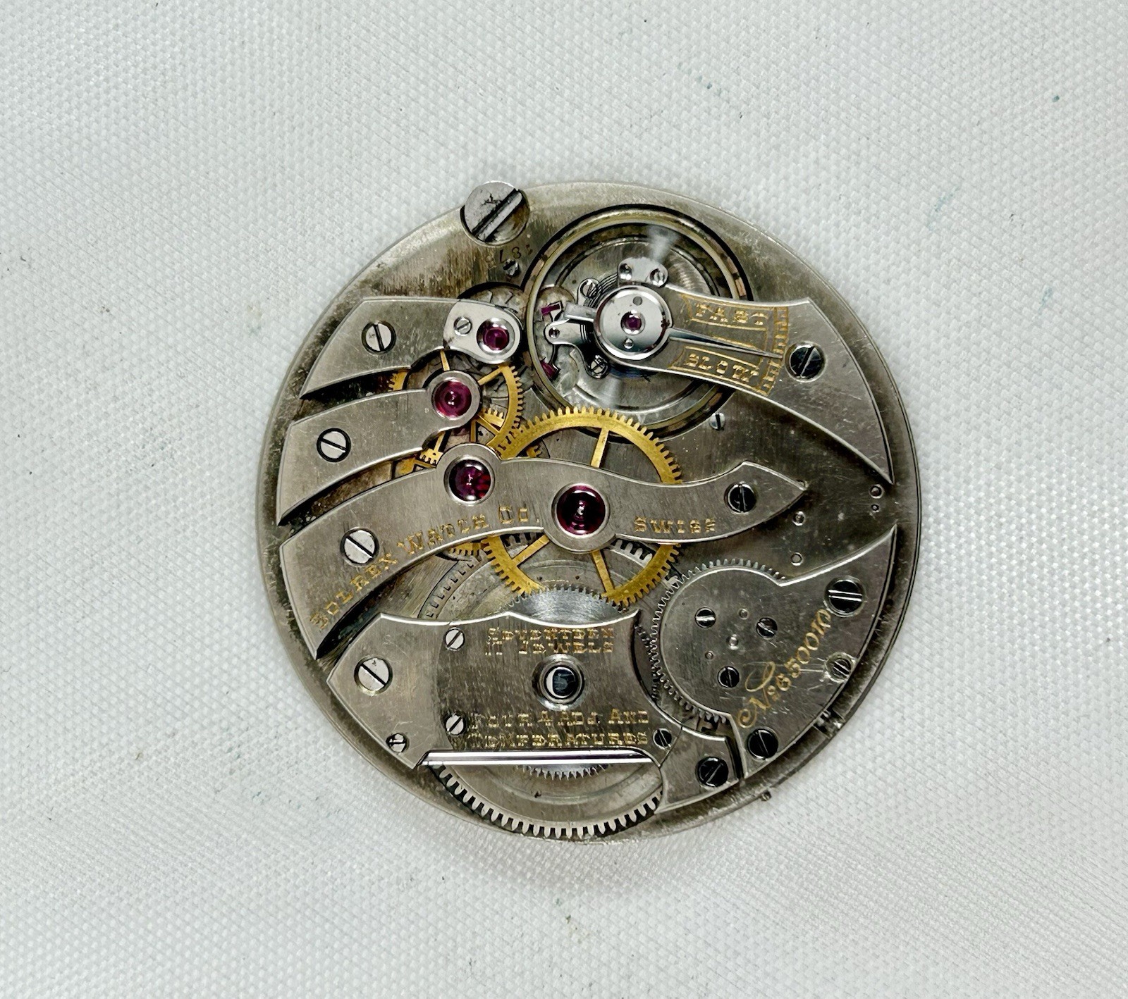 VERY RARE 39MM TOUCHON 17 JEWEL NICKEL 2.5MM TH. POCKET WATCH MOVEMENT, RUNNING!