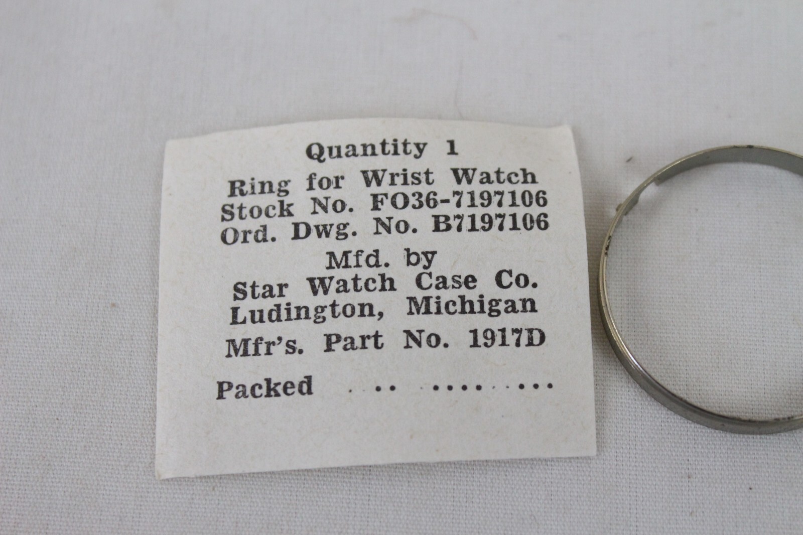 New NOS Ring for Wrist Watch Part FO36-7197106 Star Watch 1917D Silver Tone