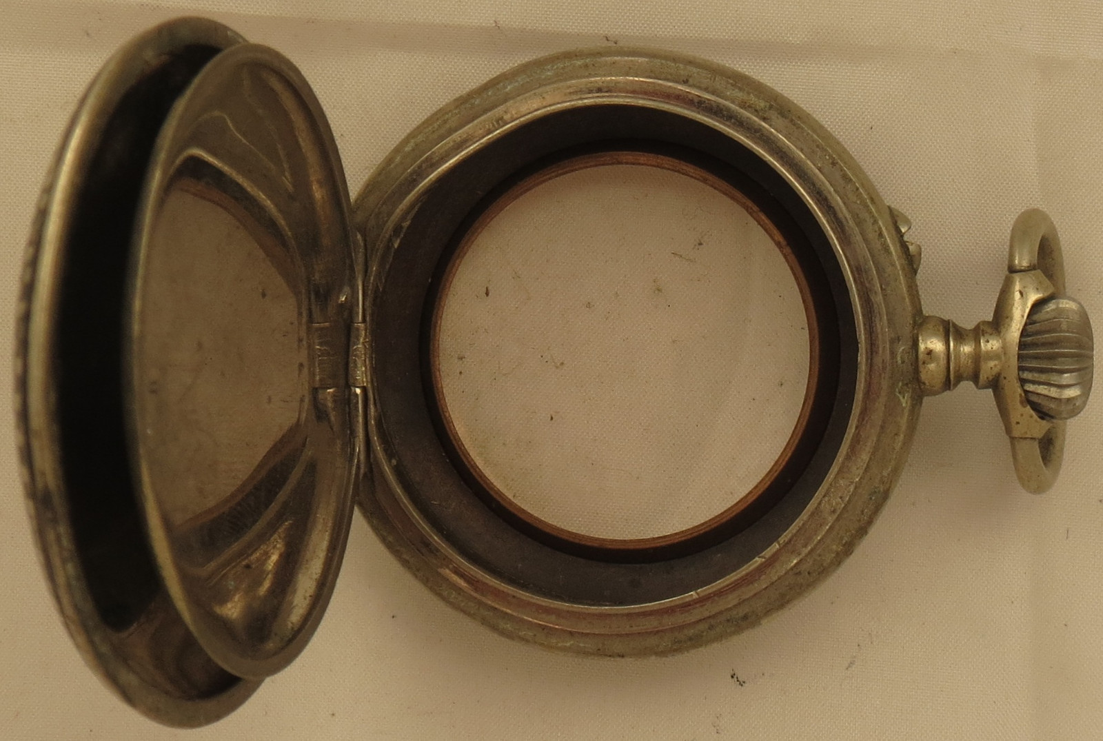 Vintage Pocket Watch Open Face White Metal & Enamel Case 49,5 mm. in diameter