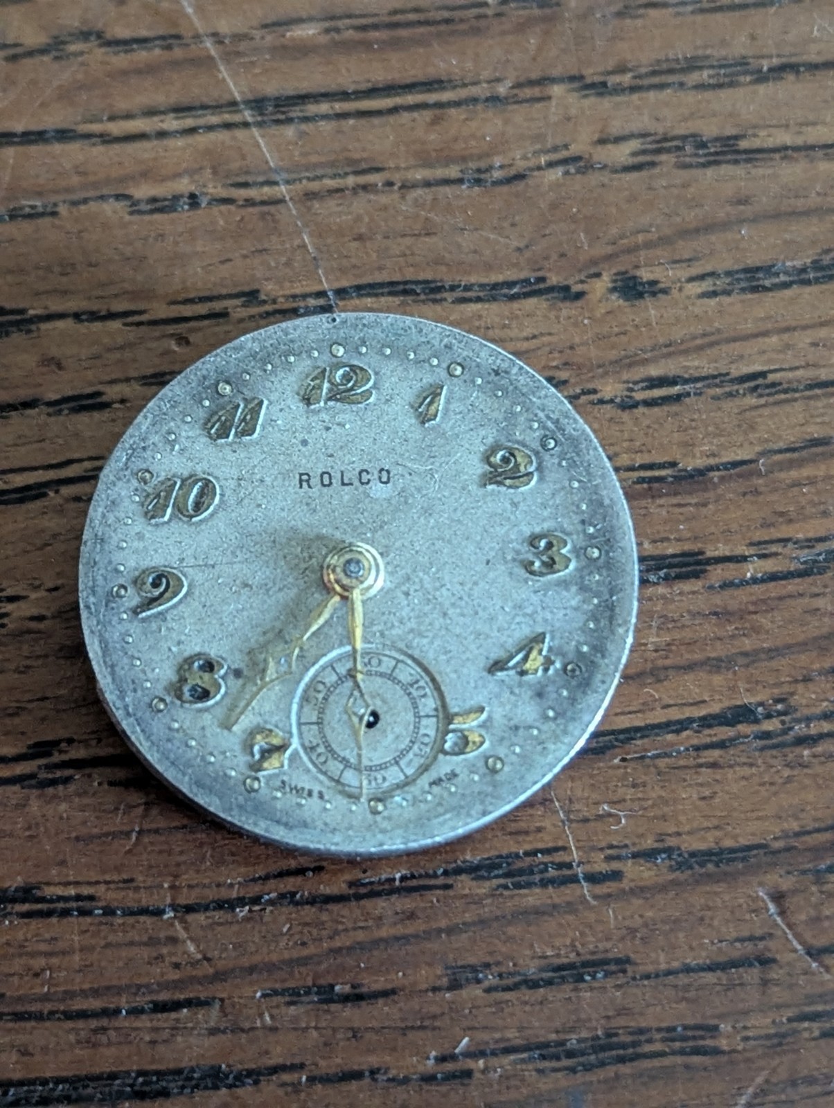 Rolco (Rolex) Watch Movement/Dial/Hands for Repair, Broken Balance, 23.6mm #S653