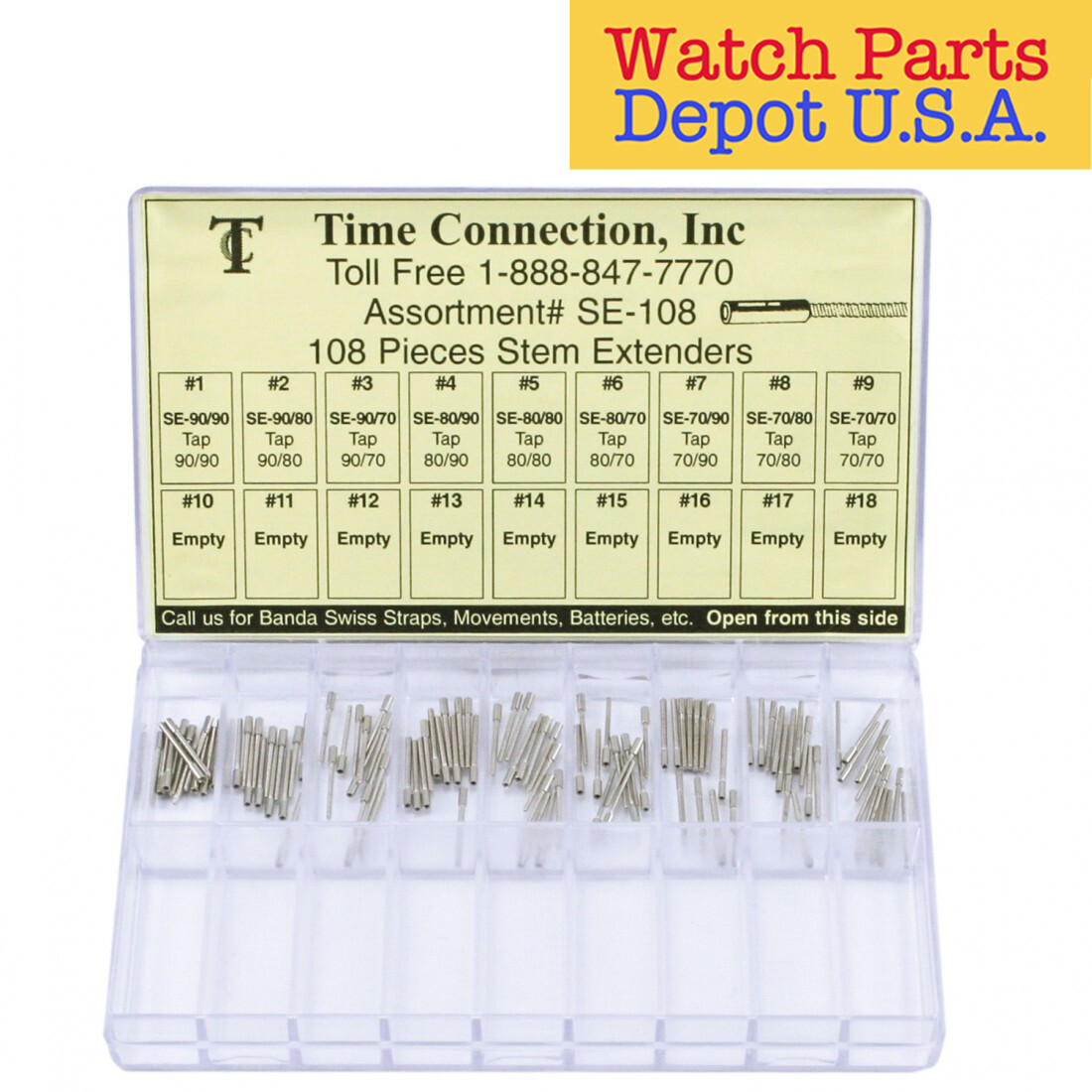 Assortment of Stem Extenders 12 each in 9 sizes, Total of 108 Pieces – NEW!