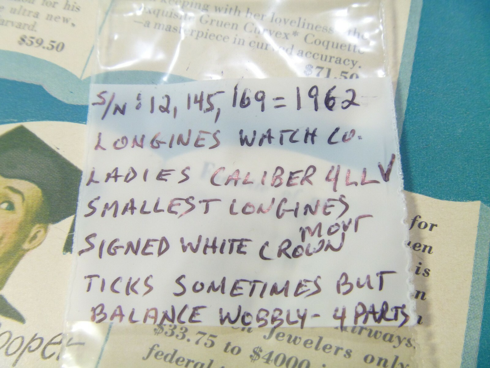 1962 Longines Ladies Caliber 4LLV 17 Jewels Mov’t, Dial, Hands Signed Crown !!