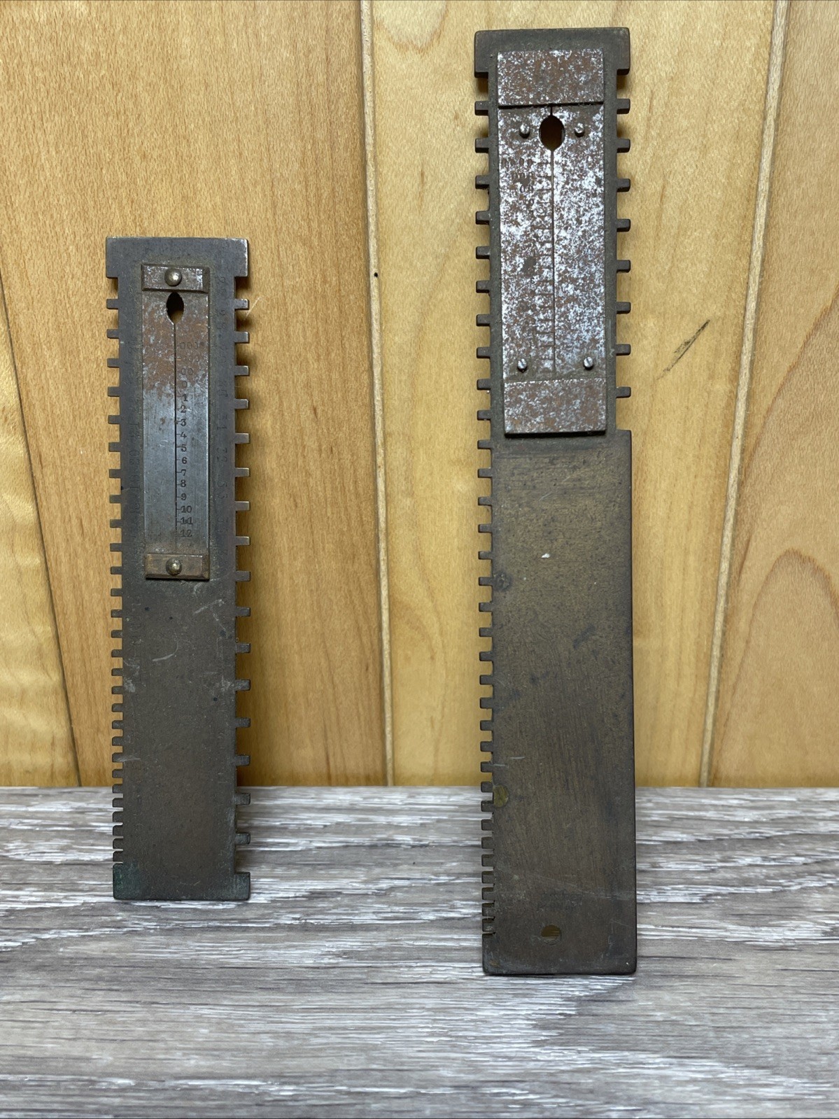 2 Clockmaker’s/Watchmaker’s Estate Antique Heavy Brass Peer Mainspring Gauge