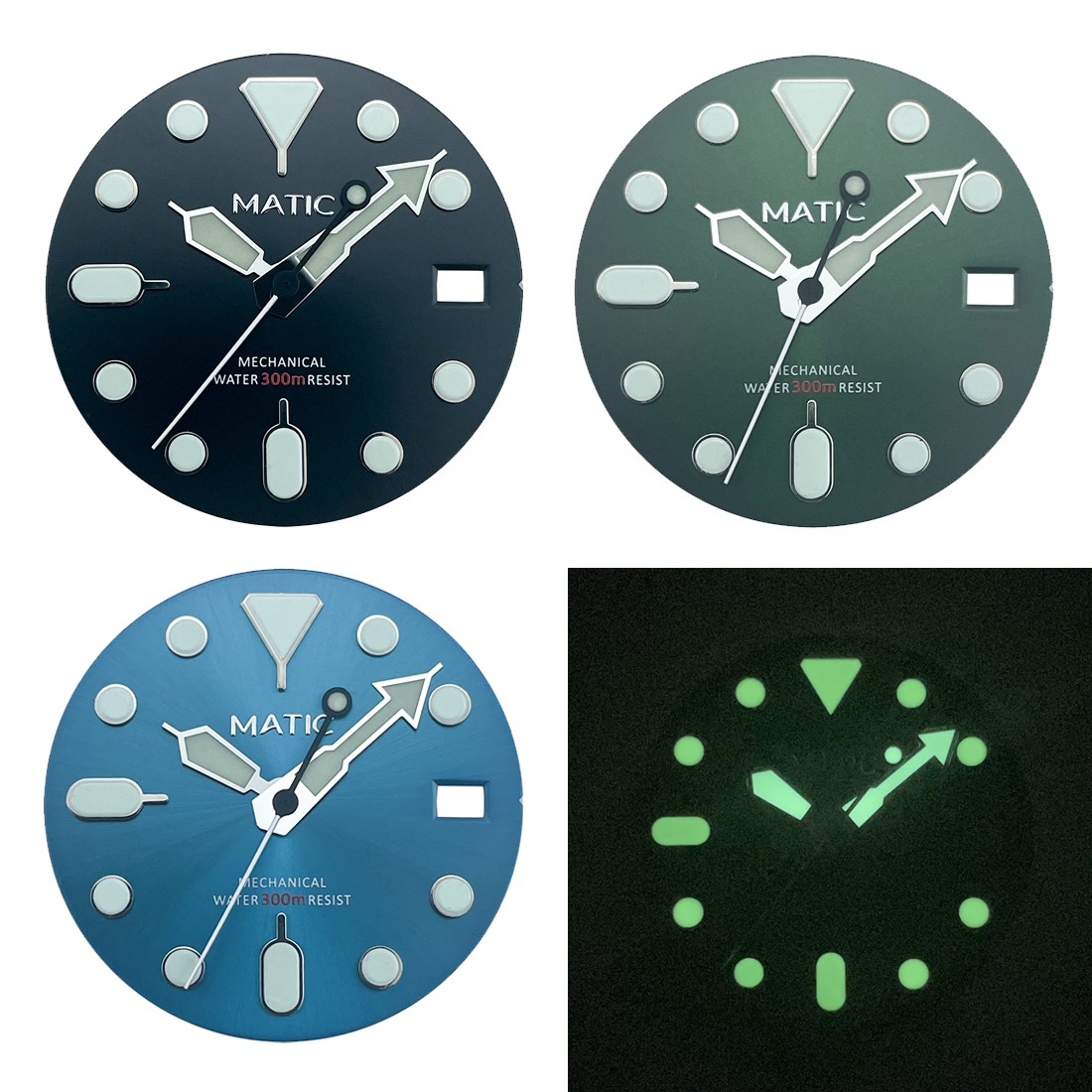 28.5mm SKX Style Watch Dial and Hands NH35A 300m C3 Lume Green Replacement