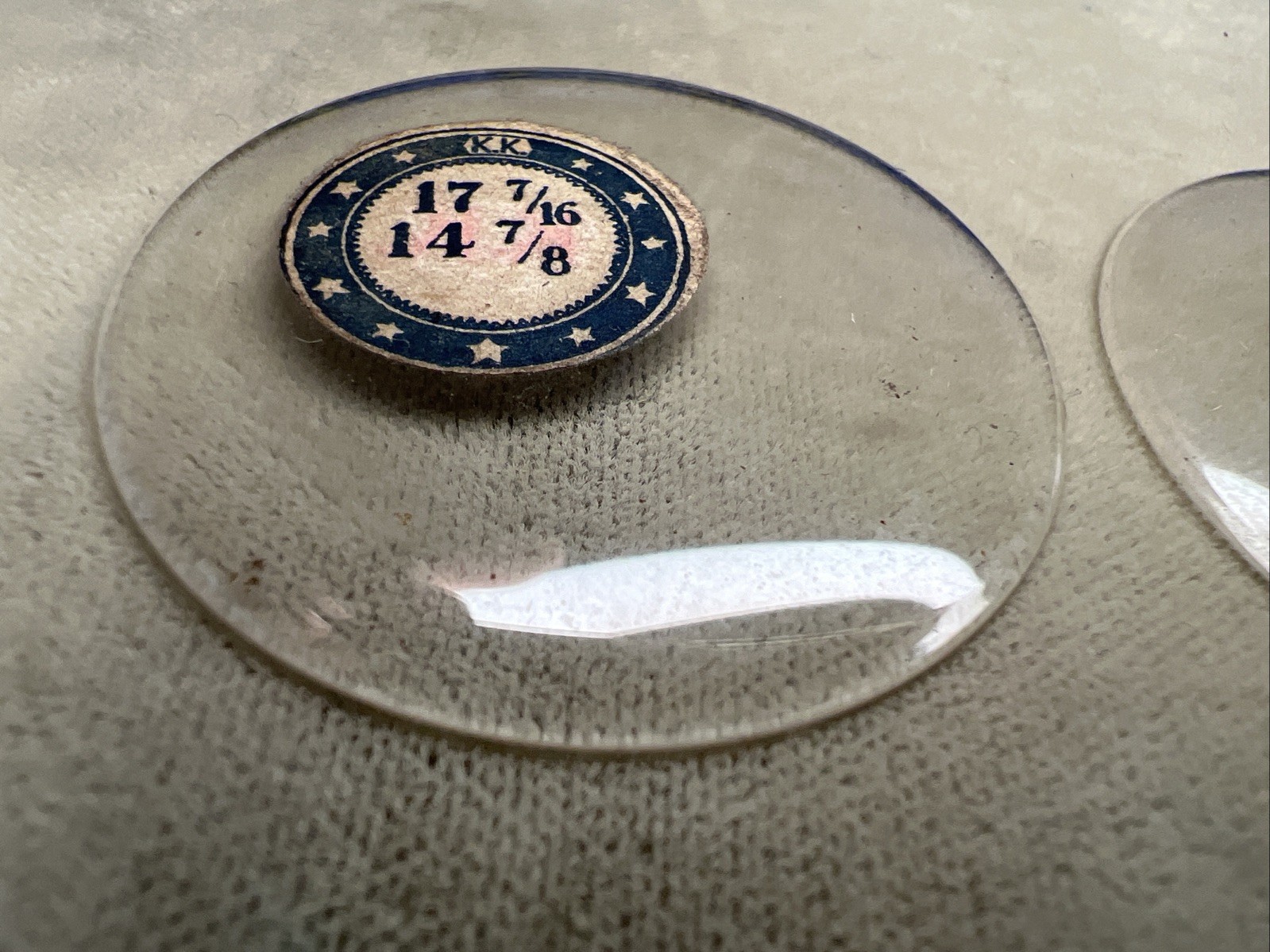 Lot Of 2 NOS Pocket Watch Crystals 17 Ligne 17 7/16. 14 7/8.