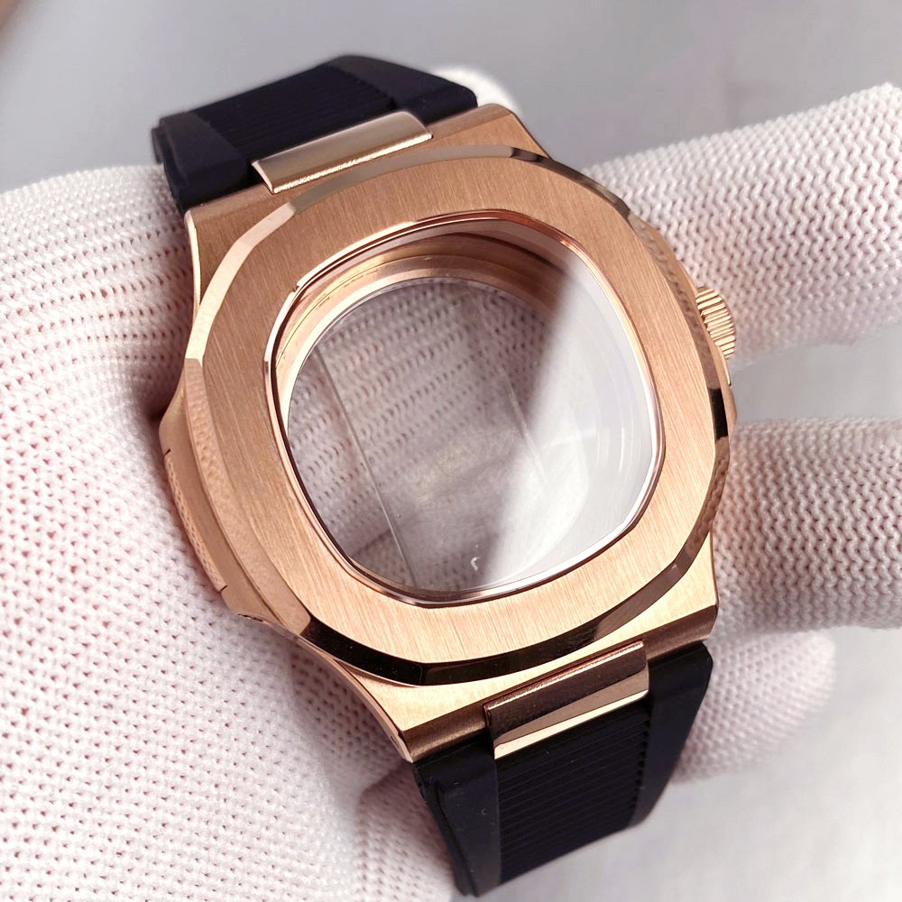 40mm Rose Gold Nautilus Watch Case Sapphire 20ATM For NH35 NH36 NH38 ETA2824