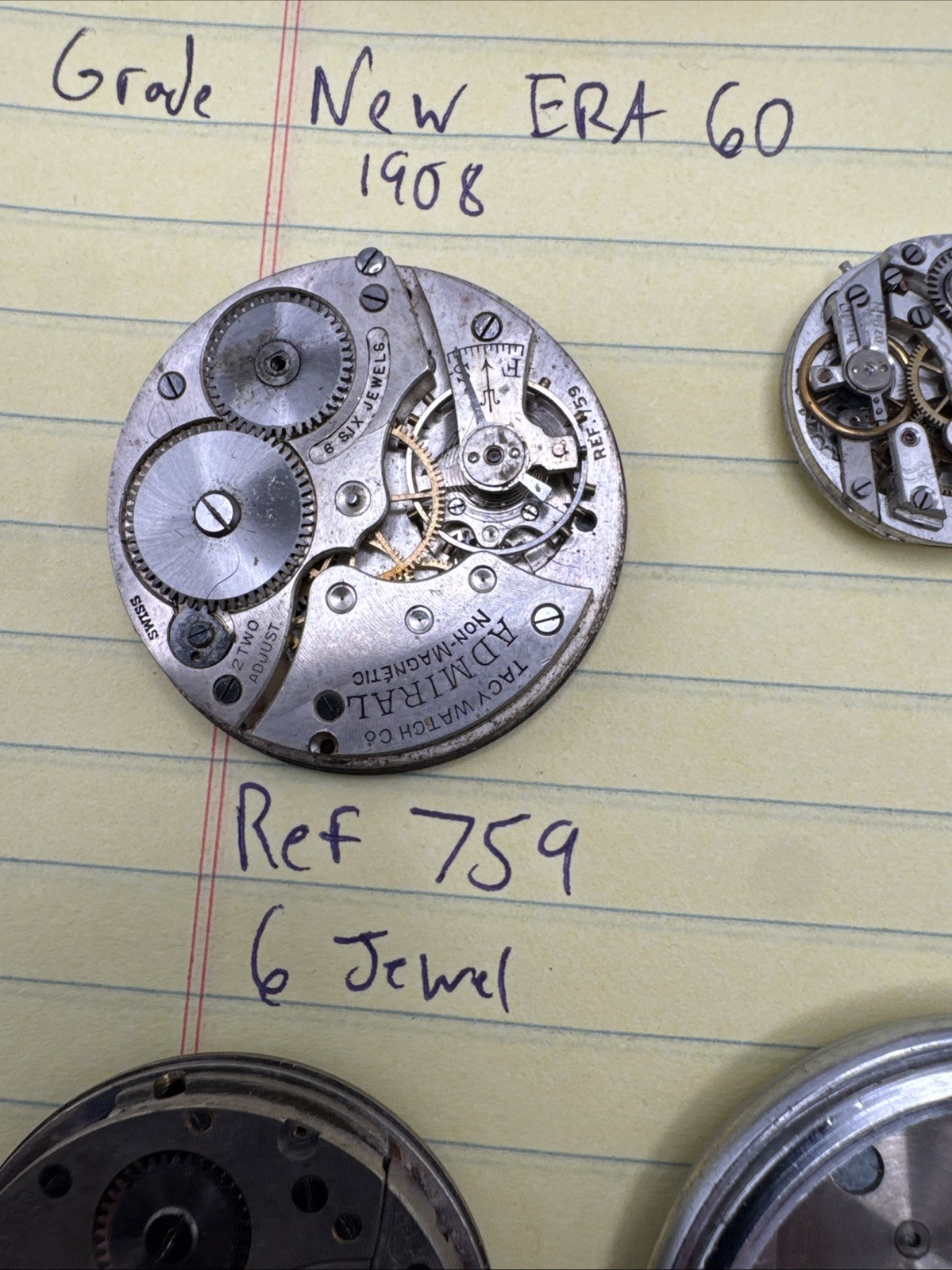 Vintage Pocket Watch Movement Parts lot New Era Benrus Roamer Admiral Van Buren