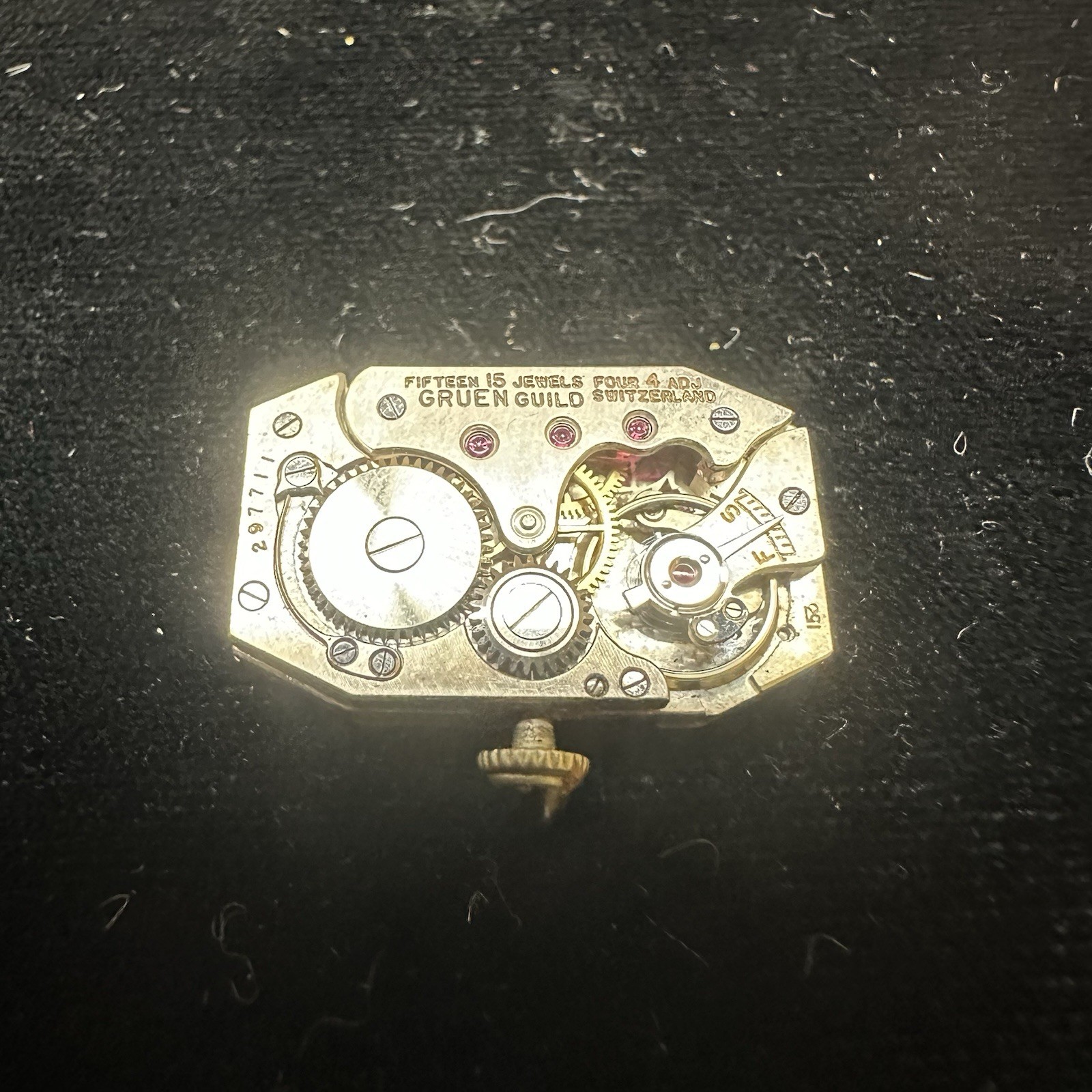 1920s Gruen Guild 15J 4 Adj Caliber 153 DECO Dial & Movement Parts Or Repair