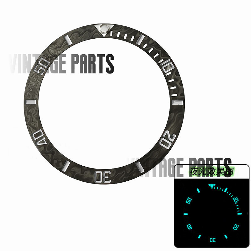 Black 38mm full luminous carbon fiber sub bezel insert fit for RLX skx 007 watch