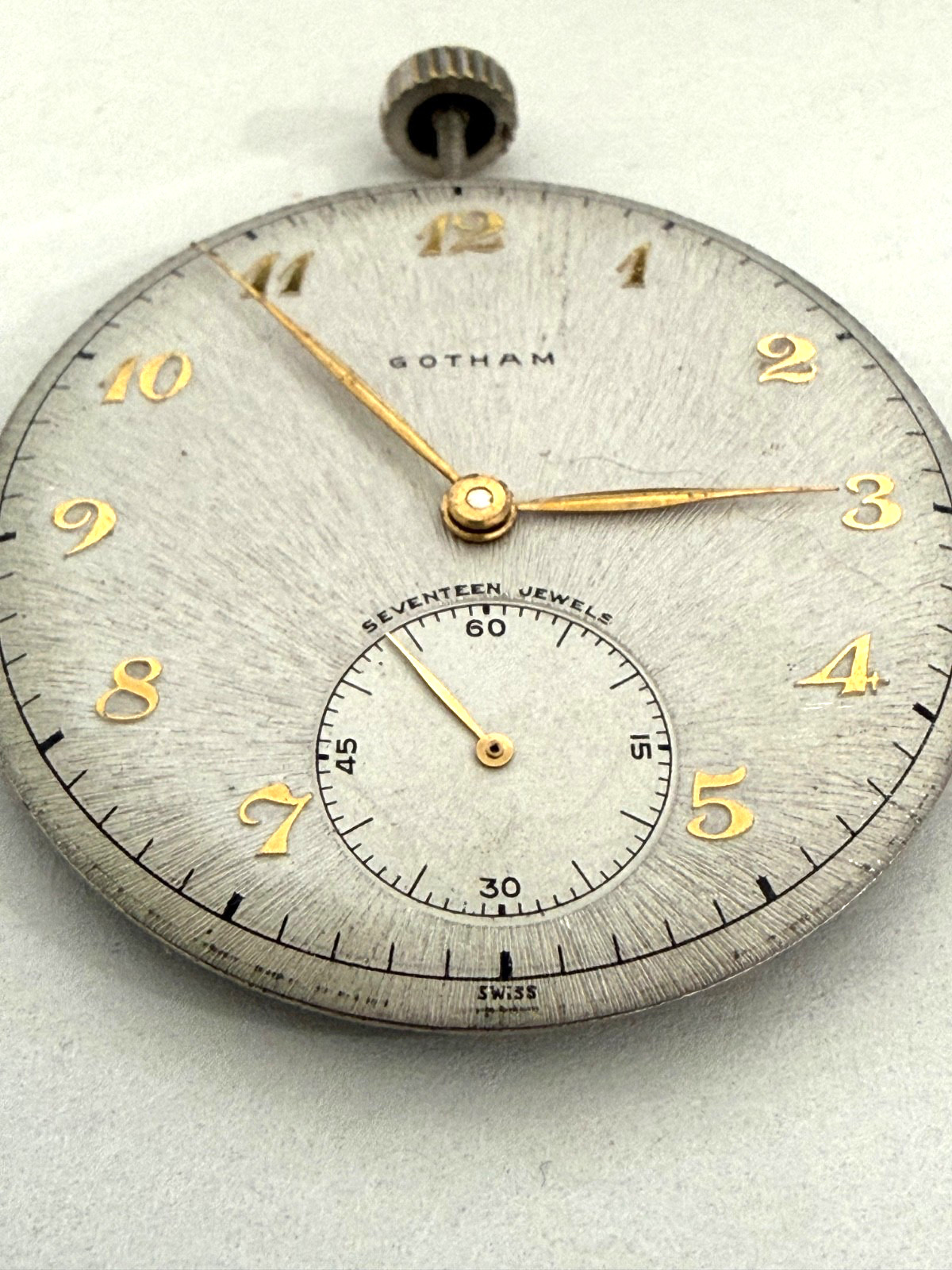 Antique GOTHAM Pocket Watch FACE and MOVEMENT Only Swiss Movement 17 Jewels