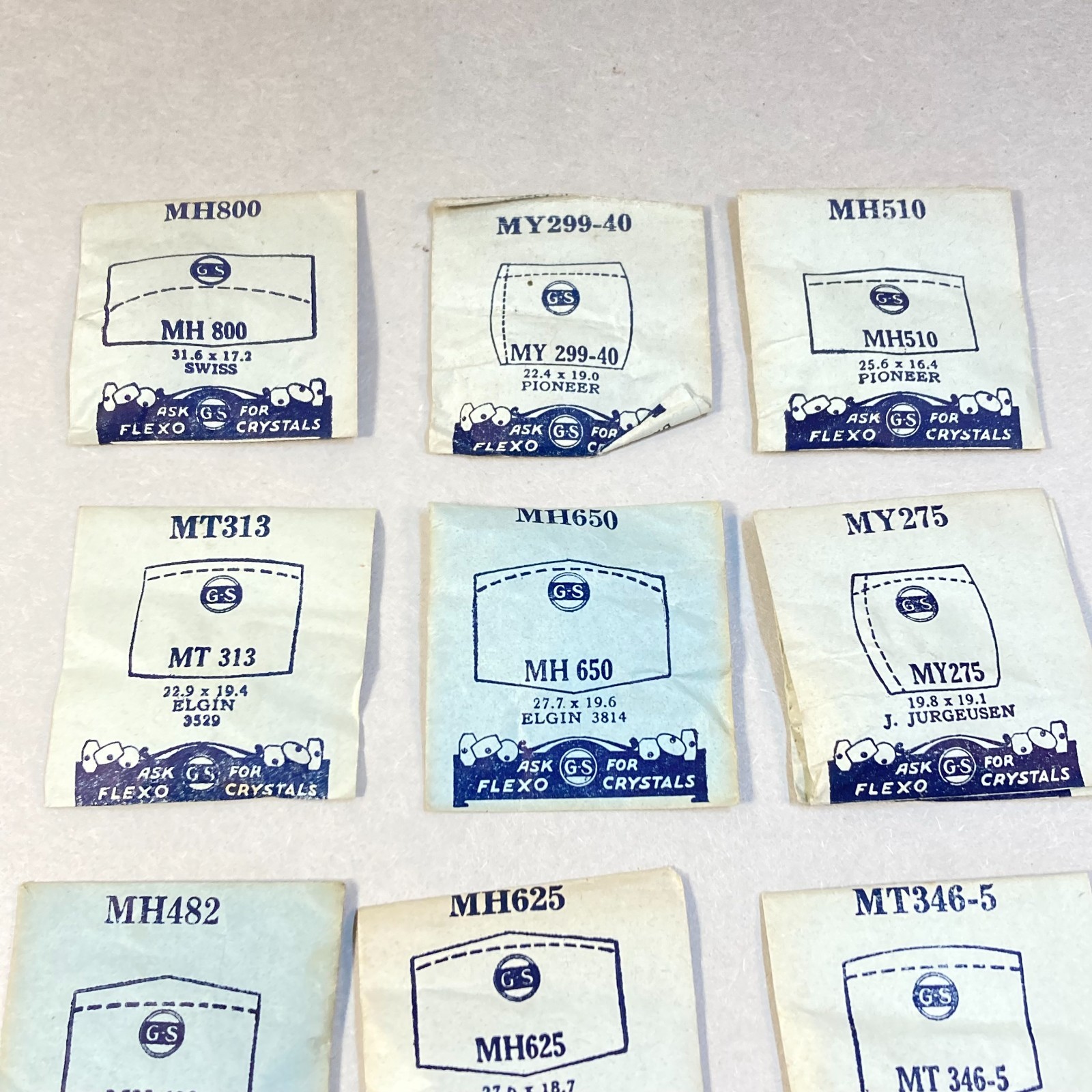 Vintage G-S Flexo Plastic Watch Crystal 9 Pc Elgin Pioneer Replacement Parts USA