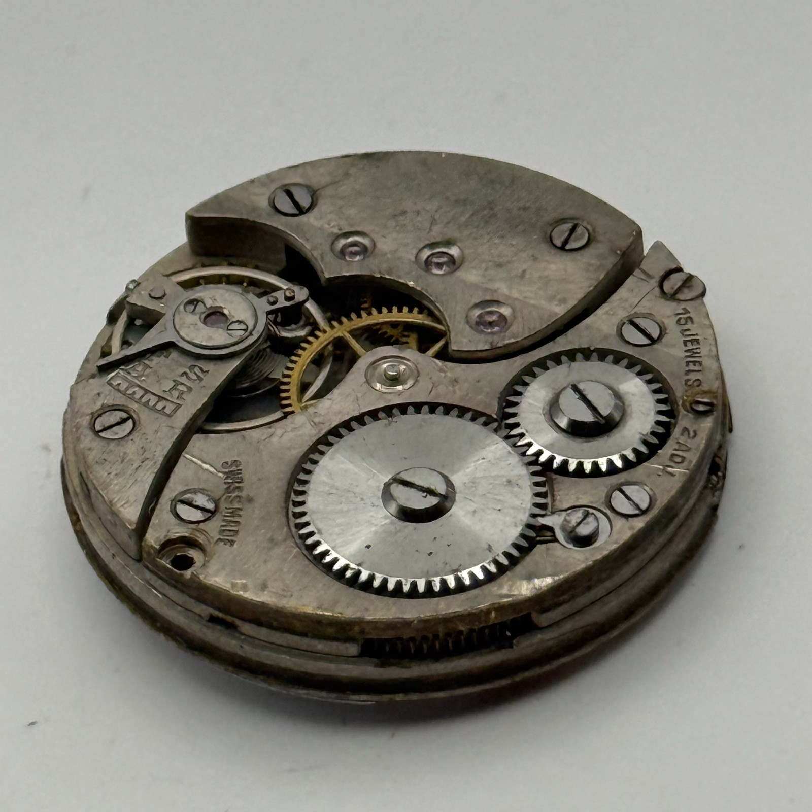 15 Jewels Trench Watch Movement Sub Seconds Swiss Manual Wind Vintage Parts 27mm