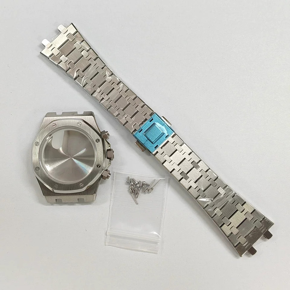 41mm Octagon Stainless Watch Case+Strap for vk63 Movement 31.8mm Dial Parts