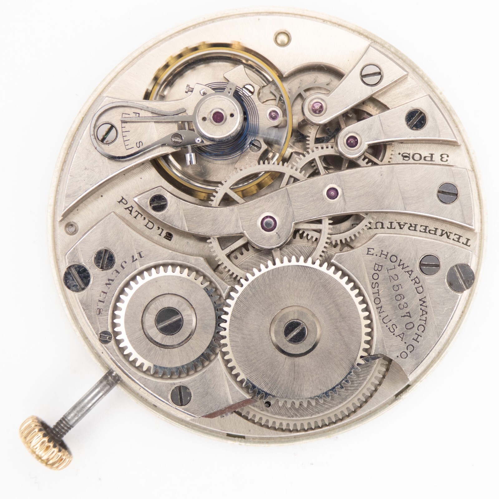 E. Howard Series 7 12-Size 17-Jewel Antique Pocket Watch Movement, Keeps Time