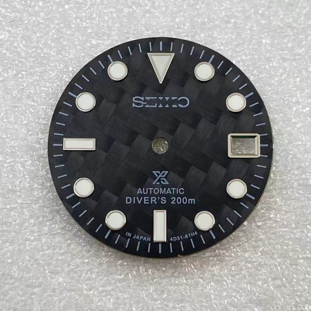 28.5mm Carbon fiber Watch Dial Green Blue Luminous for Nh35 Nh36 Movement