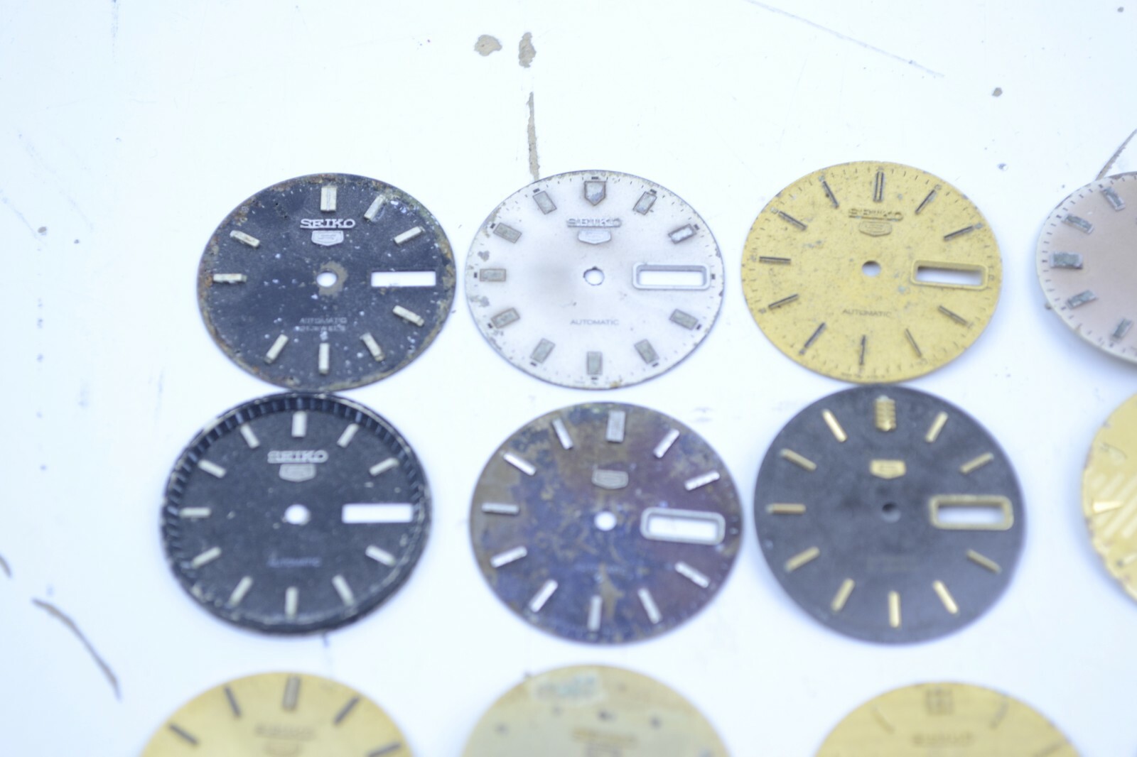 Lot of 12 Seiko 5 Dress Watch Dials 7009 Movement Gold Black and Silver