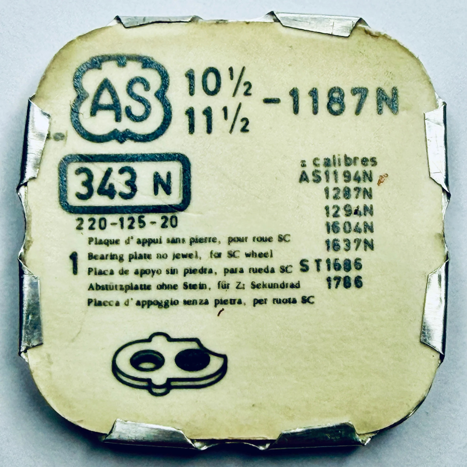 AS 1187N – Bearing Plate No Jewel for SC Wheel – 343 N