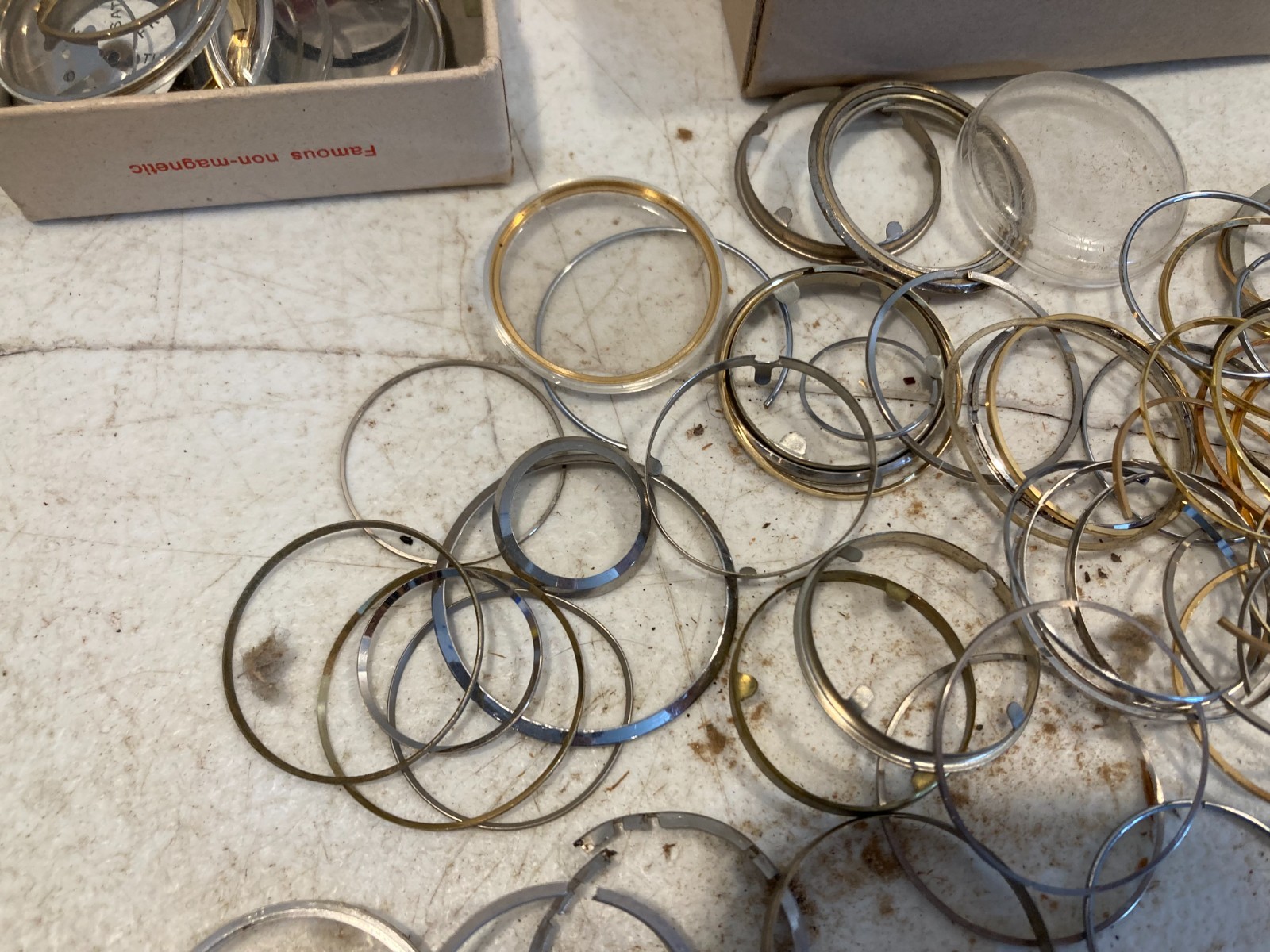 Large Vintage Watch Crystal Bezel & Retaining Ring Parts Lot Glass Acrylic