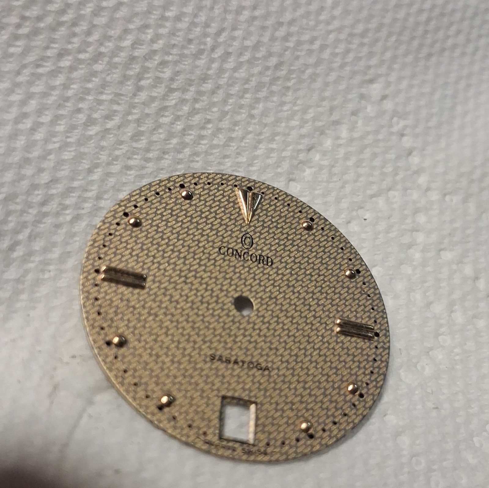Concord Saratoga Gold Textured Watch Dial Face, Date Window, Hour Marks