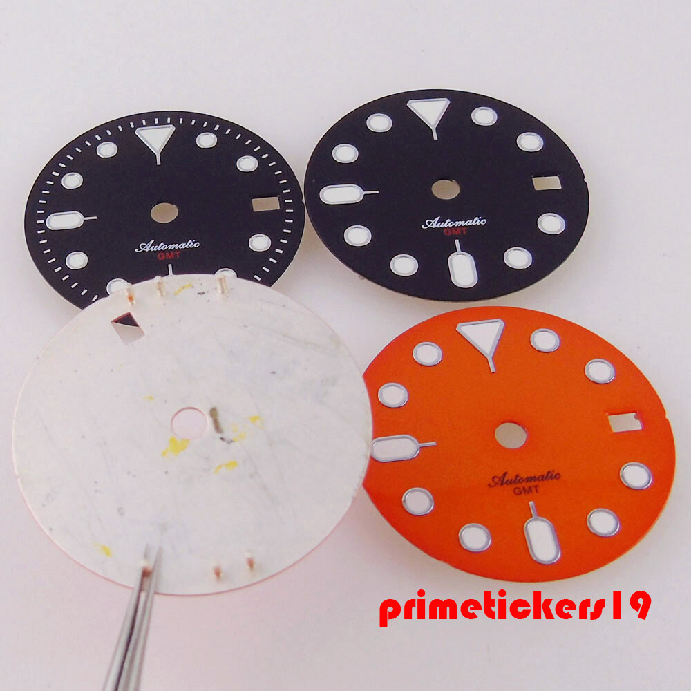 Fit NH34 GMT Movt 29mm Sterile Watch Dial Black Orange Face Date Hands Luminous