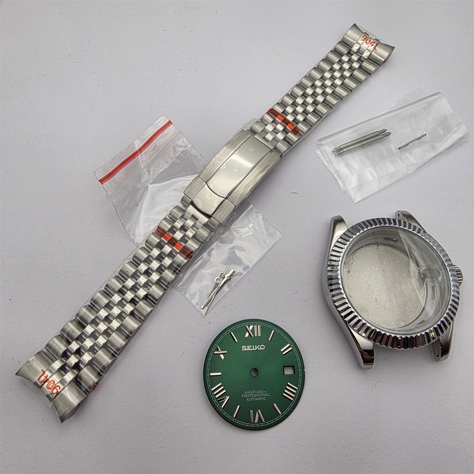 NEW AF SEIKO LEX DATE JUST SS GREEN ROMAN KIT CASE BEZEL GLASS STRAP DIAL CROWN
