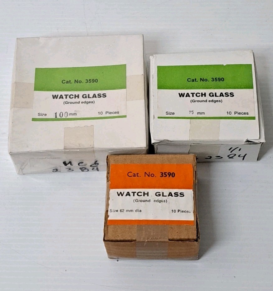 Lot 30 Watch Glasses Ground Edges 62/75/100mm Cat. 3590 New Lab Glass