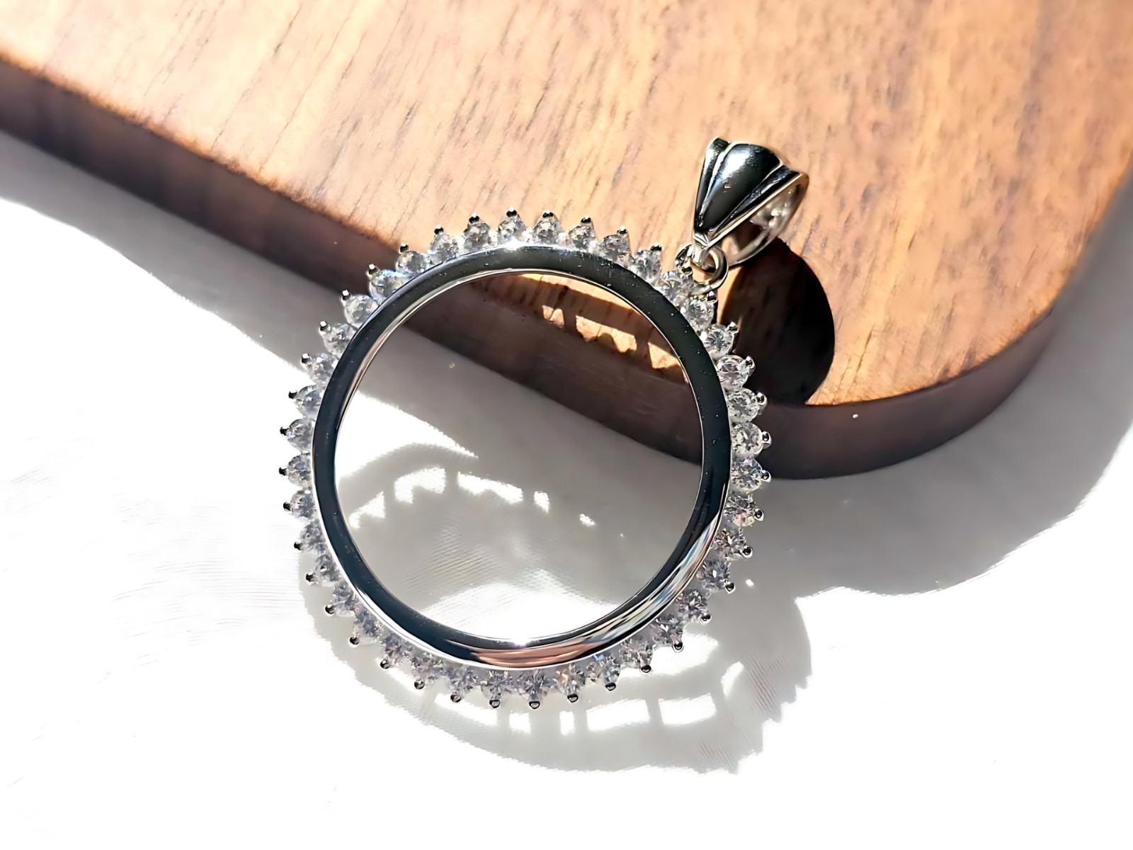 925 Sterling Silver Prong Back Cubic Zirconia CZ Halo Bezel for 24mm Quarter