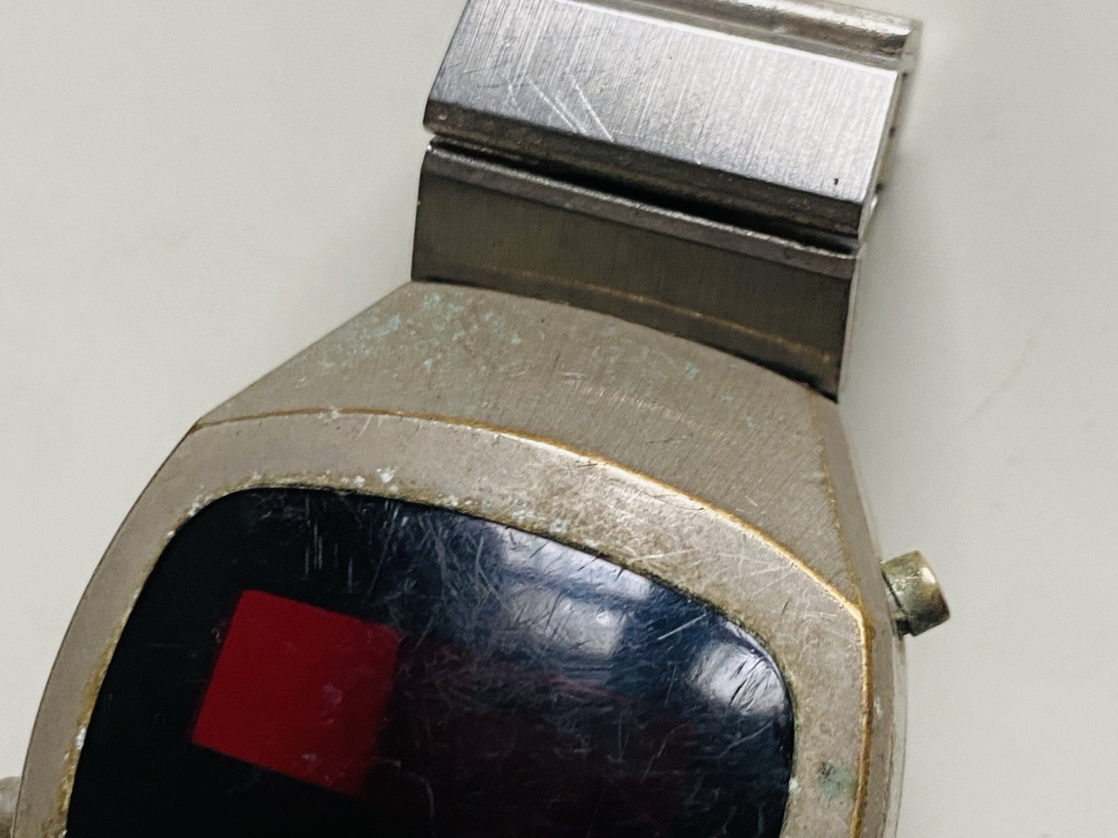 VINTAGE LED WATCH PARTS 1970s Silver Red Glass Frame and Strap Only NO INSIDES