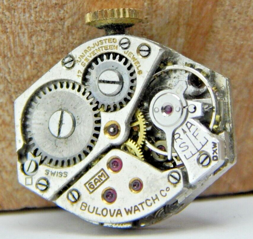 Vintage 1936 Bulova 6AM 17 jewel ladies wrist watch movement with dial and hands