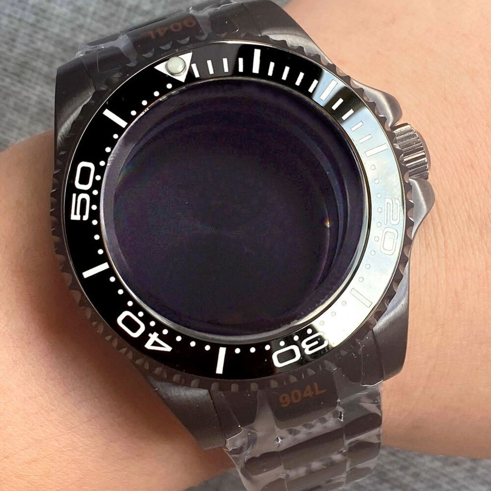 Black PVD 43mm SEA automatic Watch Case Fit 2824 2836 8215 Japan NH35 NH36 NH34