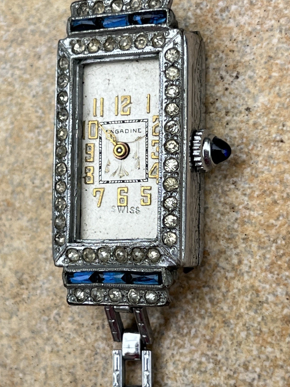 Vintage Engadine Ladies Watch w/ Fancy Art Deco Jeweled Case – Parts or Repair