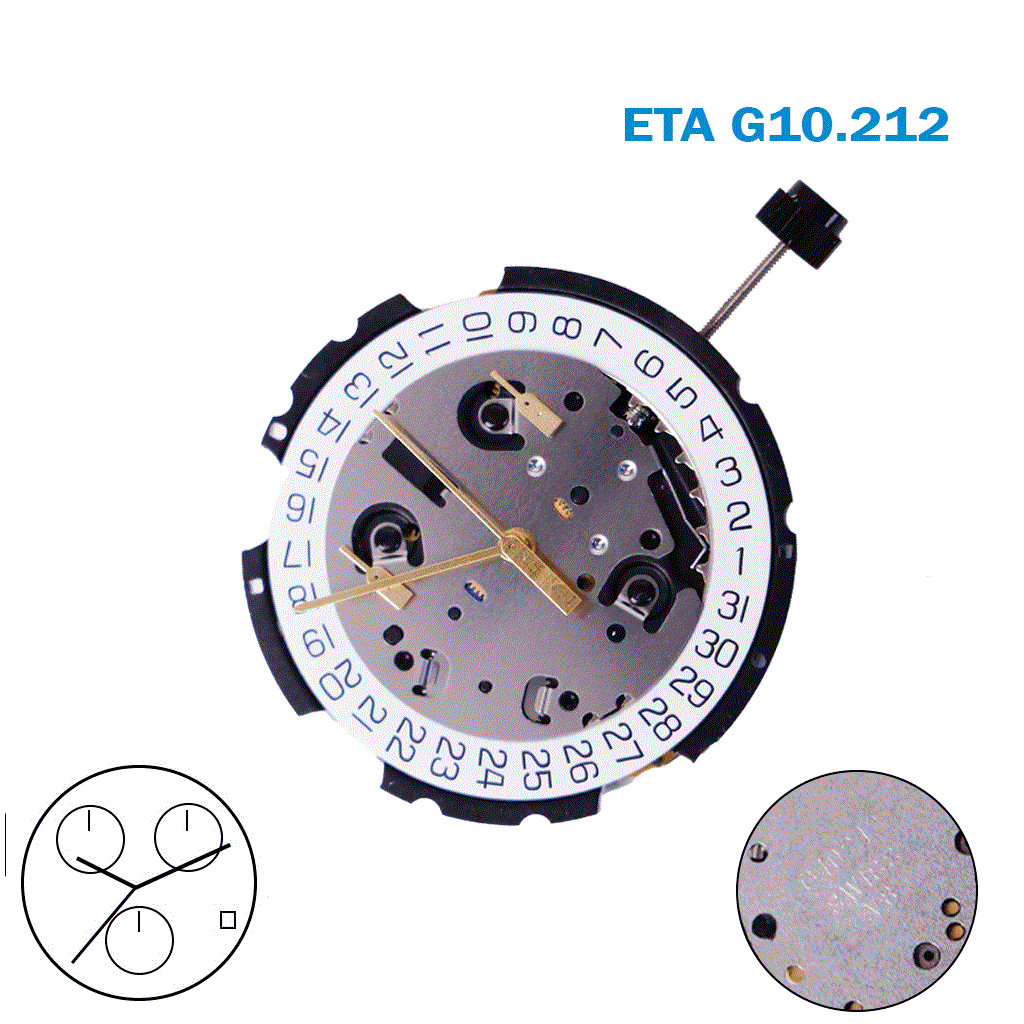 ETA Swiss Made Movement G10.212, White Date Disk At 4, Chronograph.