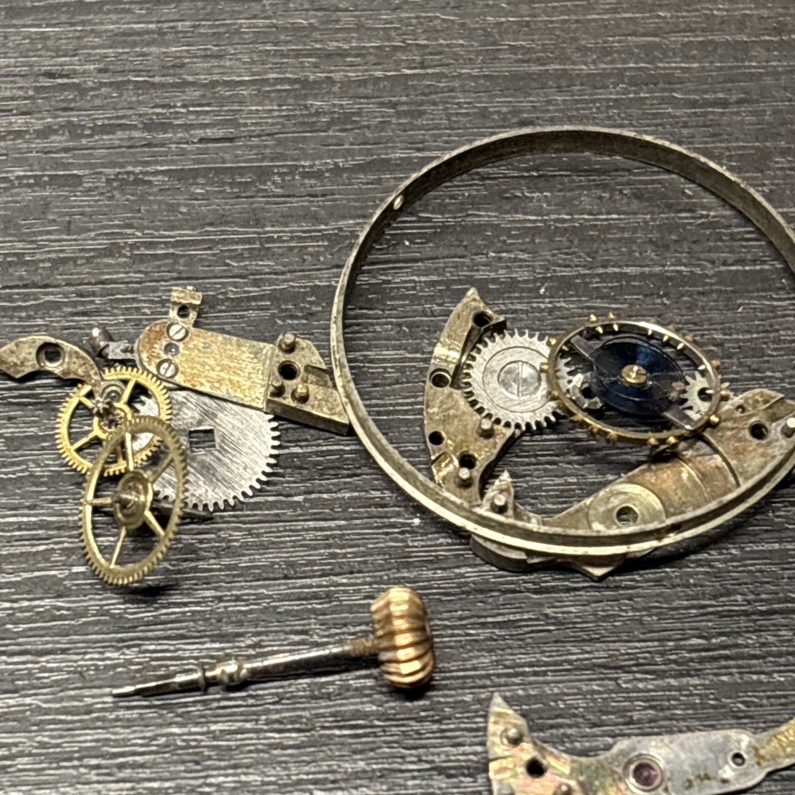 Gruen Enamel Fancy Blue And Gold Pocket Watch Wristwatch Dial 23.9mm With Parts
