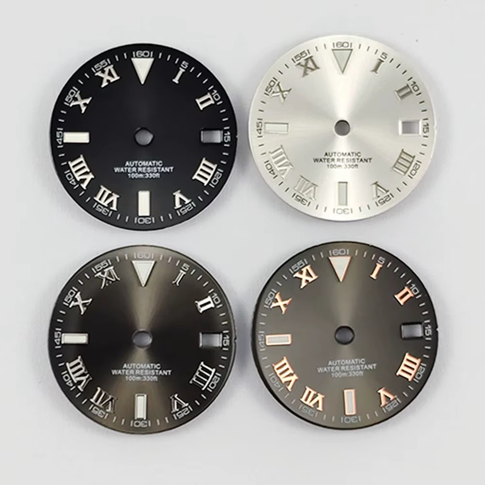 NH35 29Mm No Logo Sterile Sunburst Watch Dial for NH35A NH36 Movement Green Lumi