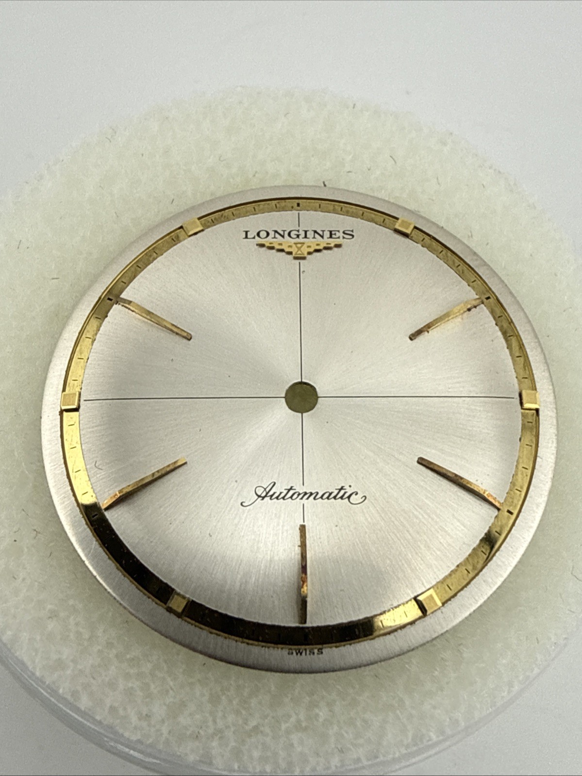 Longines Automatic Watch Dial Silver W/ Gold Tone Mirror Edge Finish 29mm