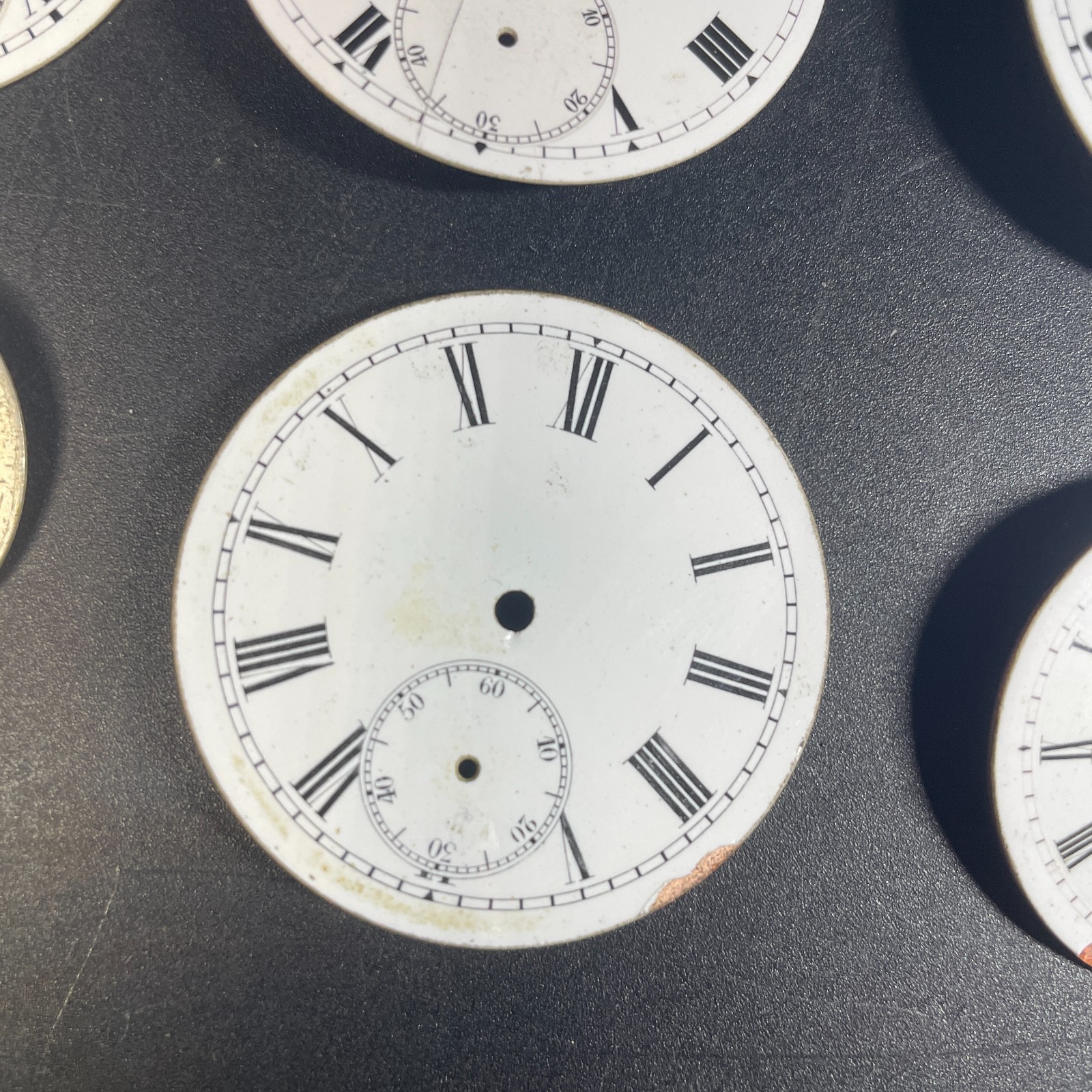 Pocket Watch x 6 Dial White Enamel Roman Face Horologist Art Replacement Faces