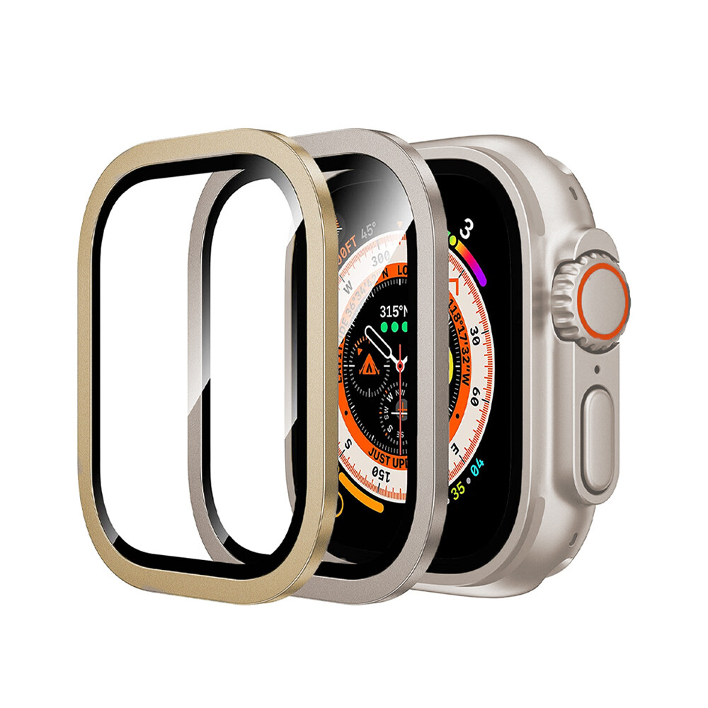 Metal Bumper+Tempered Glass For Apple Watch Ultra49mm Screen Protector Full Film