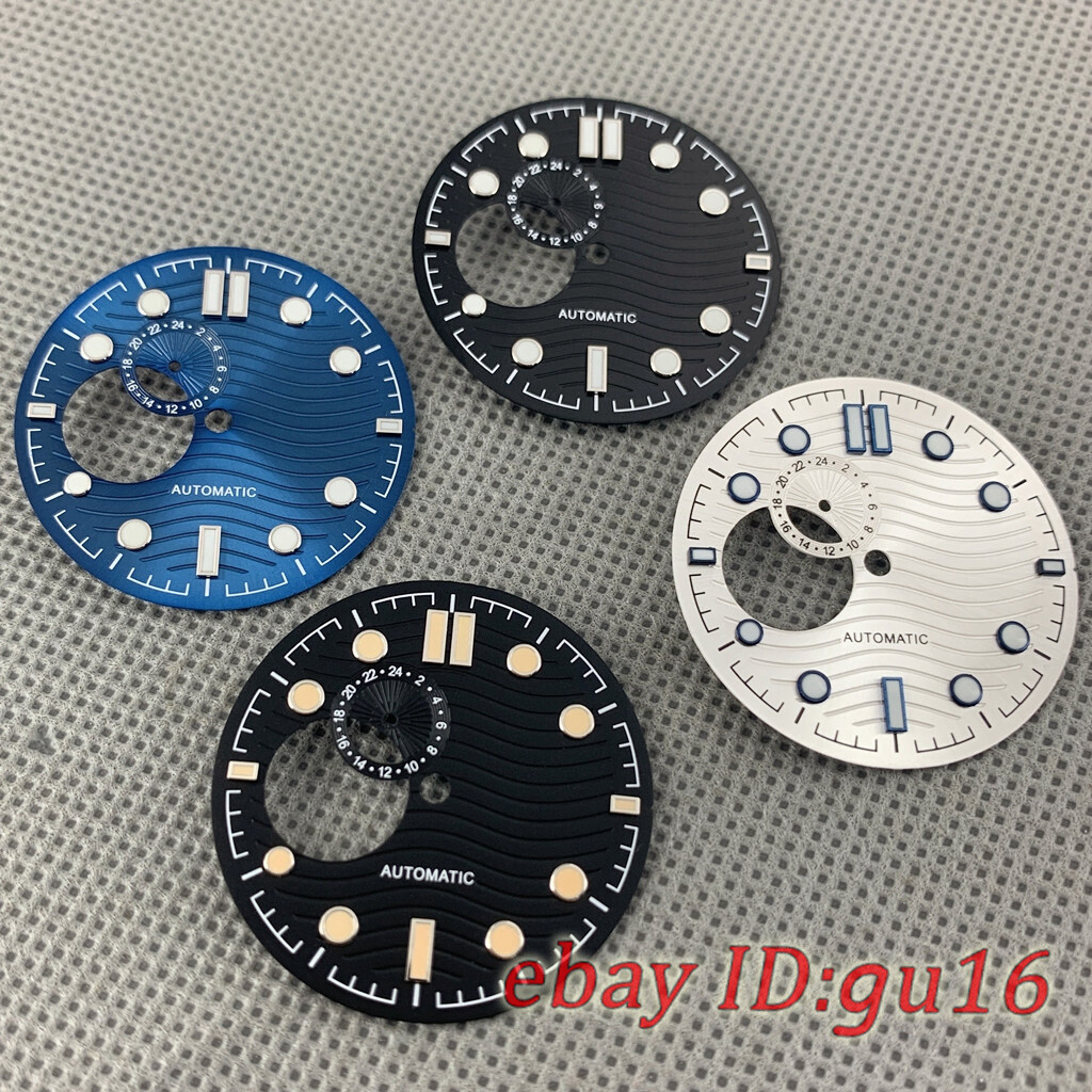 31mm Sterile White Black Blue Watch Dial Green Luminous Fit NH39/NH39A Movement