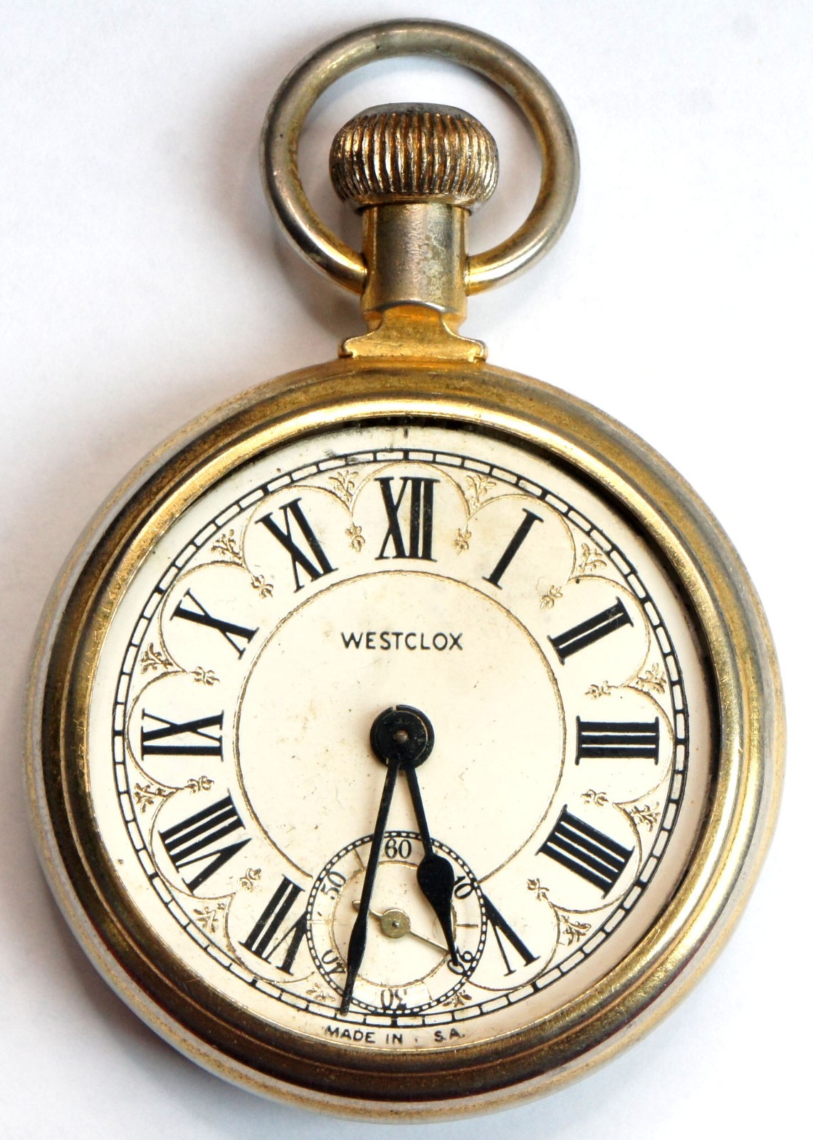 Vintage Westclox The Conductor Pocket Watch Train Locomotive Engraved Runs