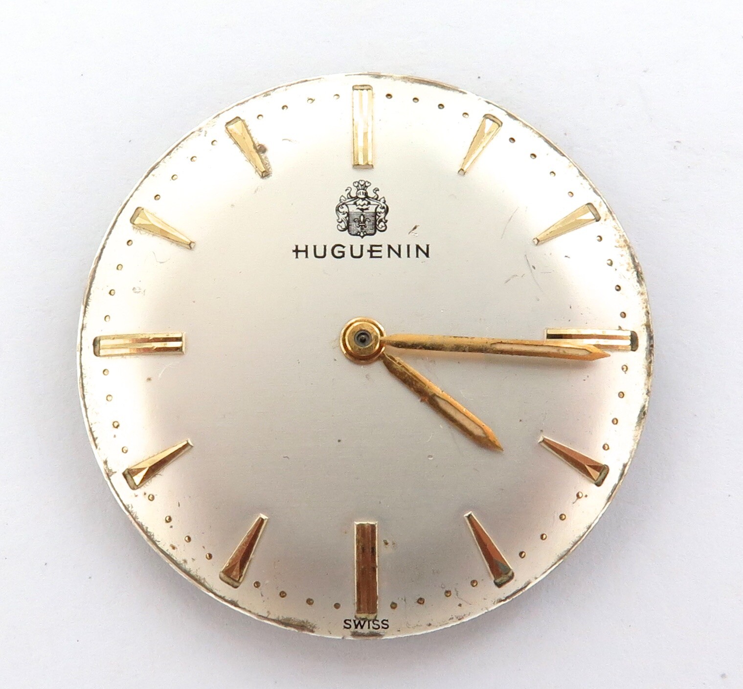 .VINTAGE HUGUENIN 17J CAL. 2390 MENS WATCH MOVEMENT & DIAL.