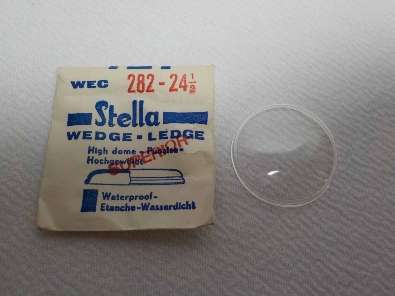 STELLA ROUND WATCH CRYSTAL WATCHMAKER REPLACEMENT PART 282 24 1/2 WEC #184