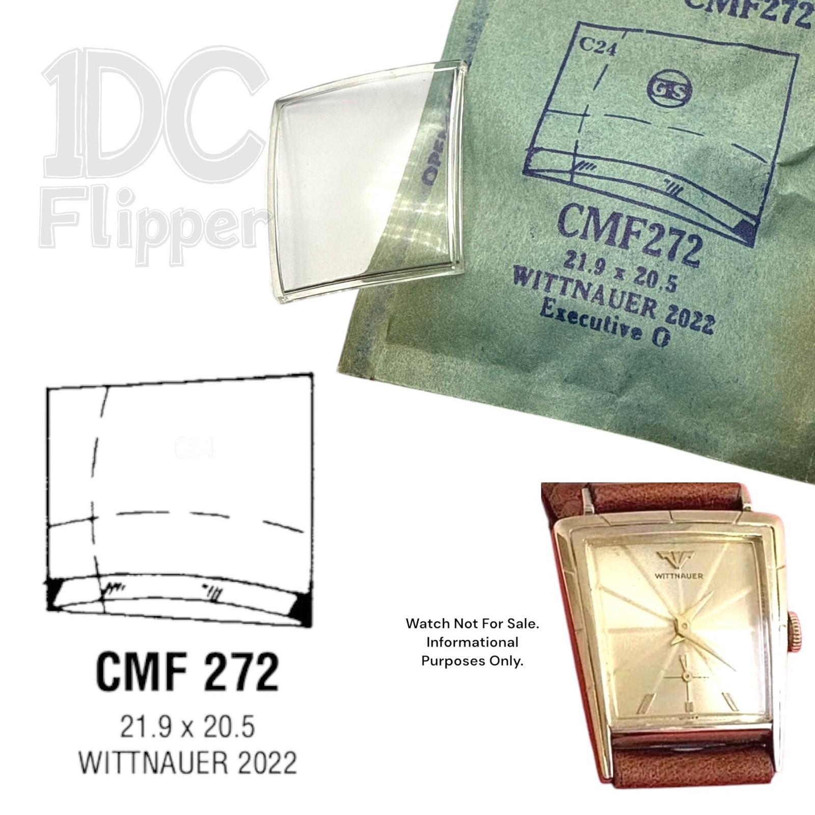 Wittnauer Fancy Crystal G-S CMF272 21.9 x 20.5 Case 2022 Trapezoid Shape NOS