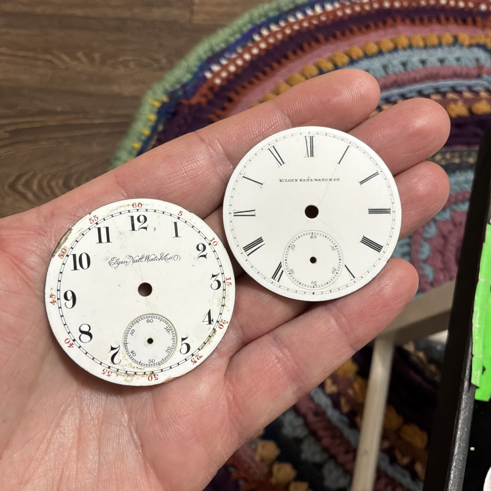 Two Vintage Elgin National Watch Co. Porcelain Dials 18s Parts